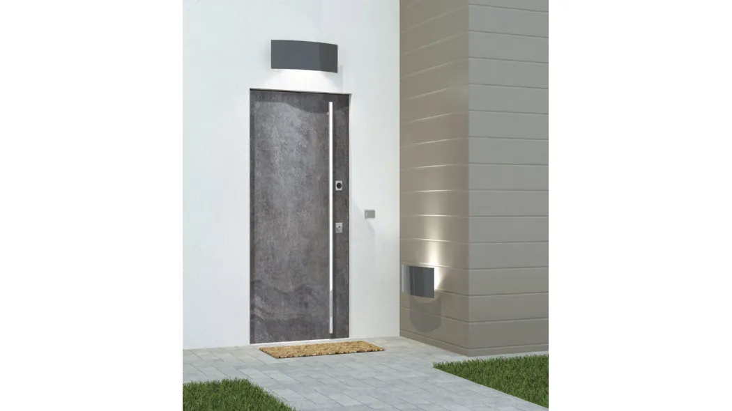 Porta blindata Exclusive Menhir con rivestimento in pietra finitura London di Stark