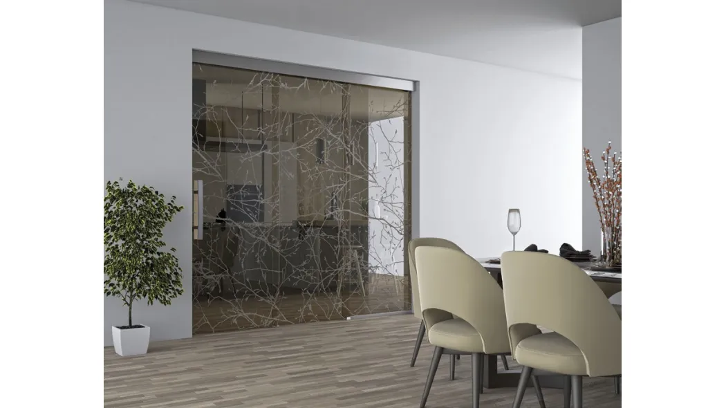 Porta interna in vetro Intrecci Naturali con decoro Rami di Visioni