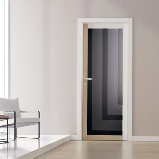 Porta interna Neos NX08 finitura Bianco Soft, Rovere Alaska e Vetro di Trix